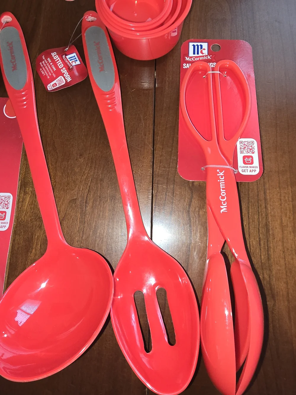 McCormick Red Kitchen Utensil Set - Measuring Cups, Ladle, Slotted Spoon, Tongs
